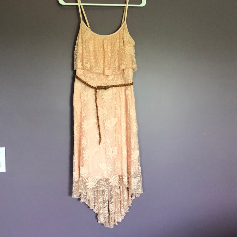 Peach lace hi low dress